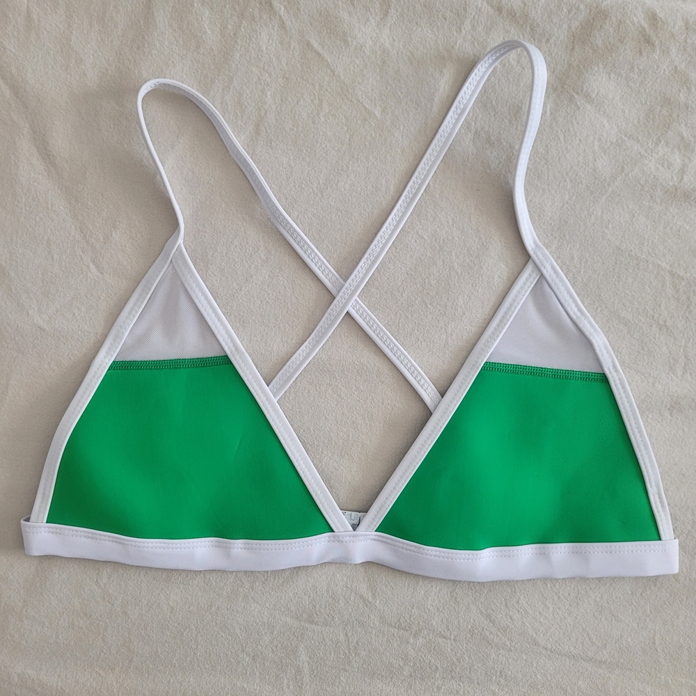 HOAKA Green White Colorblock Neoprene Bikini Top Mesh Detail Size XL
